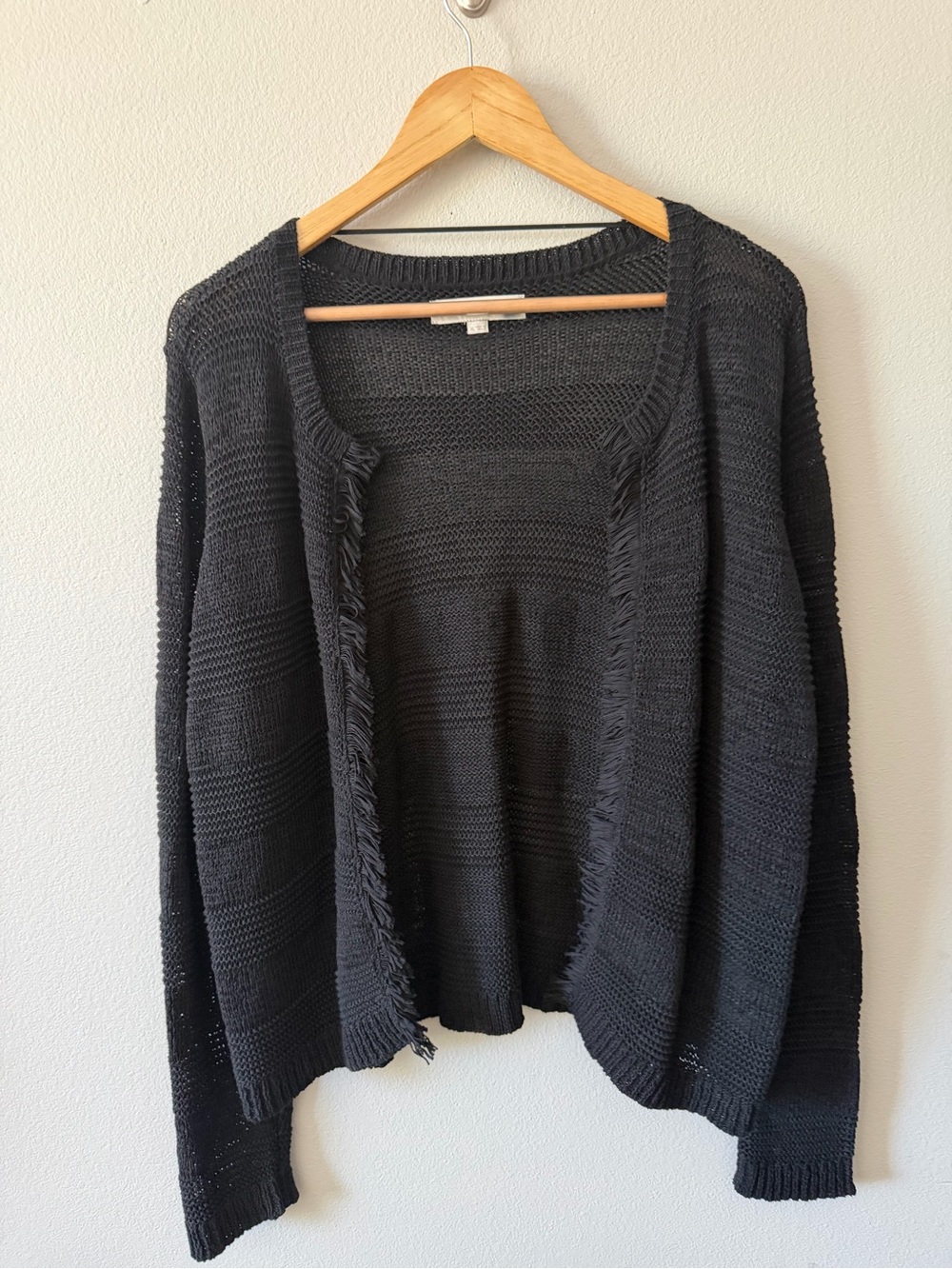 LOFT Black Open-Front Fringe Cardigan